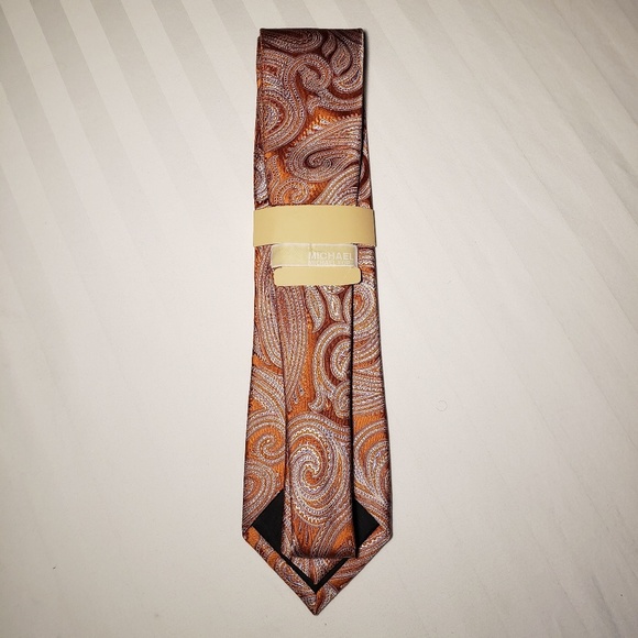 NWT Michael Kors Orange Paisley Tie - Picture 3 of 3